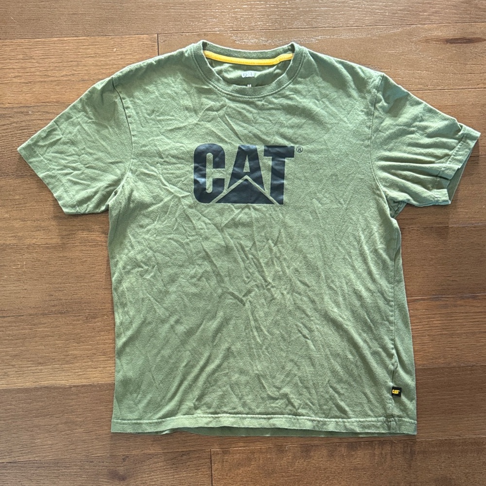 Caterpillar Olive Green Logo Tee with Navy Print
